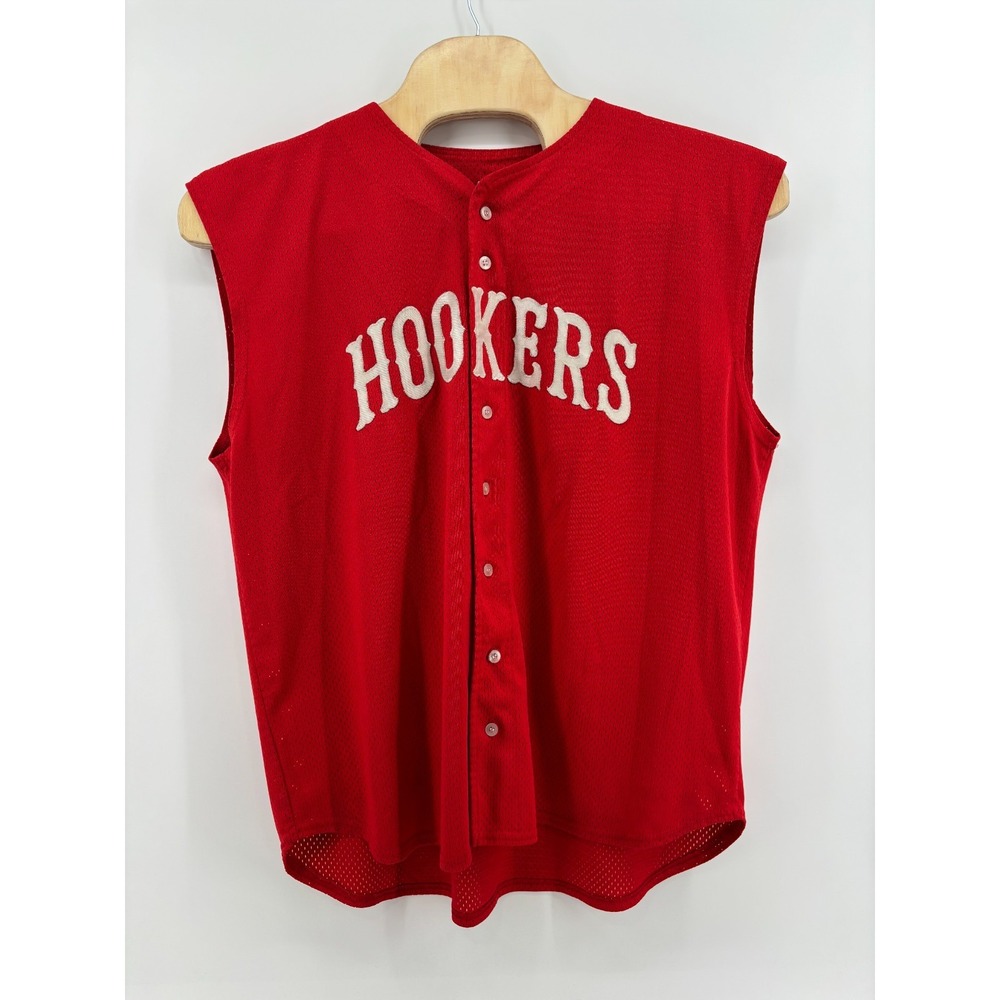 A4 Hookers Baseball Jersey Mens Red Mesh Sleeveless Button Front 2 Vintage